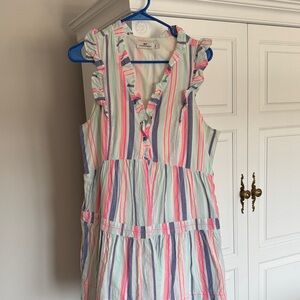 Vineyard vines women’s  Sleeveless Ruffle Stripe Dress - Multi Pink